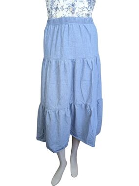 Vintage Ash Creek Trading Western Boho Denim Tiered Midi Skirt 100% Cotton Small